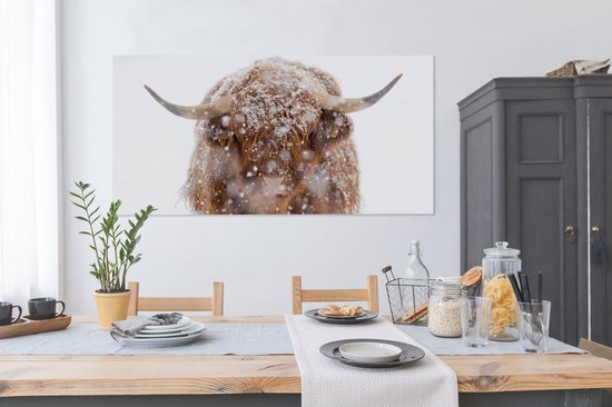 Peinture sur toile Highlander écossais - Cornes - Neige - 160x80 cm - Décoration murale