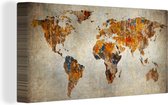 Canvas Wereldkaart - 40x20 - Wanddecoratie Wereldkaart - Vintage - Abstract - Kinderen - Jongens - Meisjes