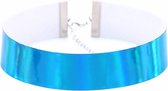 KIMU iridescent choker blauw - ketting holografisch halsband collar