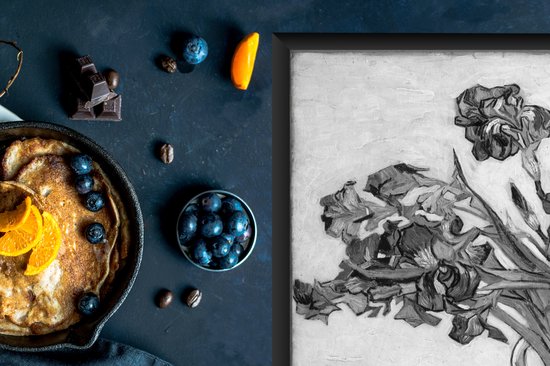 KitchenYeah® Inductie beschermer 65x52 cm - Irises - Vincent van Gogh - Zwart - Wit - Kookplaataccessoires - Afdekplaat voor kookplaat - Inductiebeschermer - Inductiemat - Inductieplaat mat