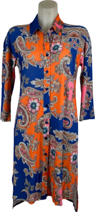 Angelle Milan – Travelkleding voor dames – Oranje Blauwe Jurk – Ademend – Kreukherstellend – Duurzame jurk - In 5 maten - Maat S