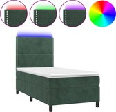 vidaXL - Boxspring - met - matras - en - LED - fluweel - donkergroen - 100x200 - cm