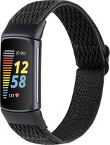By Qubix - Geschikt voor Fitbit Charge 5 - Fitbit Charge 6 Elastische solo loop nylon bandje - Zwart - Smartwatch Band - Horlogeband - Polsband