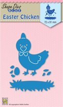 SDB030 Snijmal Nellie Snellen - Shape Die blue Easter Chicken - Kip met nest en eieren - Pasen - ei - 7,2 x 9,1 cm