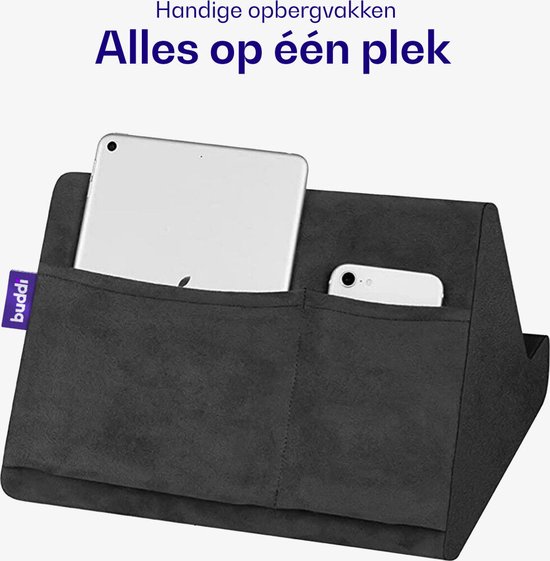 HEZHU Tabletstandaard, kussen, kussenstandaard, boekenplank, meerdere hoeken, zacht bed, kussenhouder, draagbare driehoekige tabletstandaard (zwart