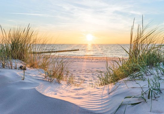 Fotobehang - Vinyl Behang - Zonsondergang aan het Strand boven Zee - 368 x 254 cm