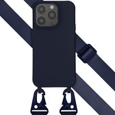 Selencia Hoesje Geschikt voor iPhone 14 Pro Hoesje Met Koord - Selencia Siliconen hoesje met afneembaar koord - Donkerblauw
