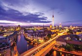 Fotobehang - Vlies Behang - Berlijn Stad in de Nacht - 416 x 254 cm