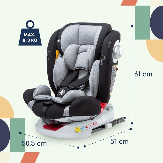 Siège auto BabyGO Grow Up 360° i-Size avec isoFix Zwart- Grijs (40