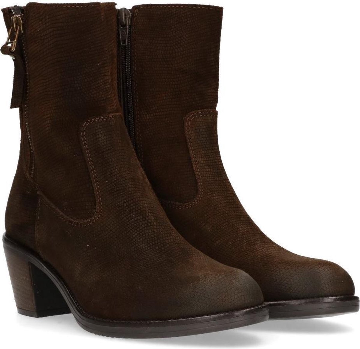 Van Dalen Vrouwen Korte Laars Hak Suede Snakeprint - Groen - Maat 37