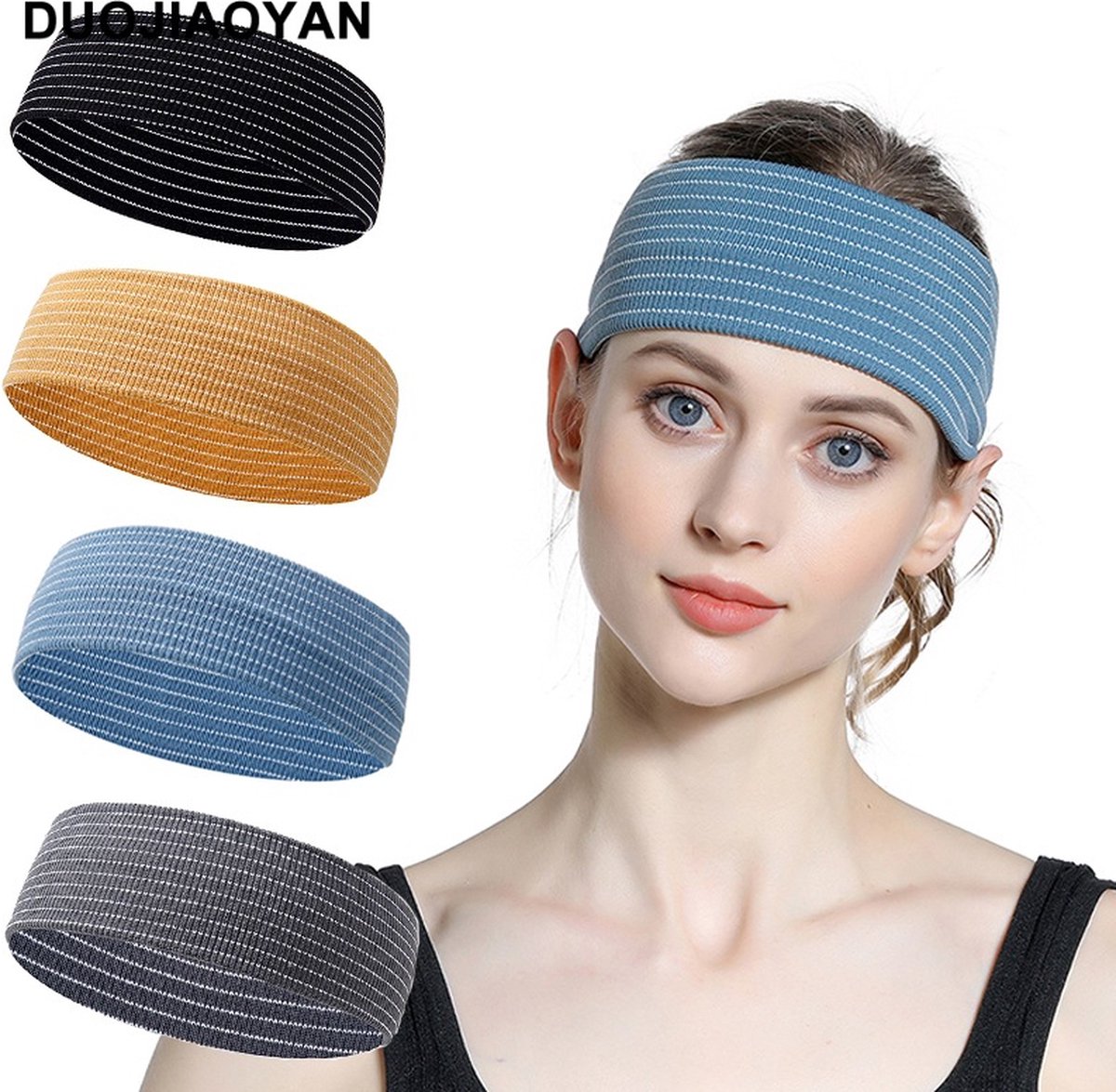 nieuwe gestreepte elastische breedgerande hoofdband all-match buitensporten met gebreide wollen hoofdband