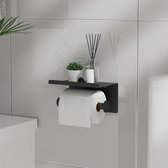 Porte-rouleau de papier toilette Zwart - Porte-rouleau de papier toilette sans Embouts - Avec étagère - Auto-adhésif - Acier inoxydable