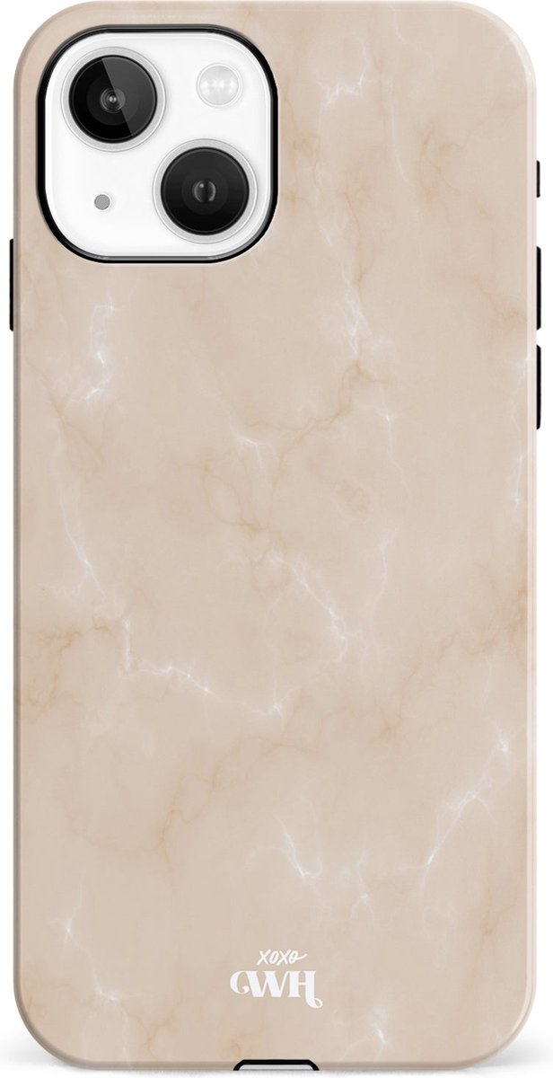 xoxo Wildhearts Marble Nude Vibes - Single Layer - Hardcase hoesje geschikt voor iPhone 14 Plus - hoesje shockproof case geschikt voor Apple iPhone 14 Plus hoesje marmer - Beige / crème