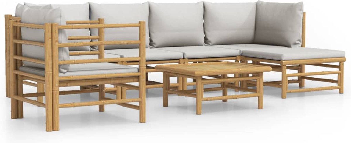 vidaXL 7-delige - Loungeset - met - lichtgrijze - kussens - bamboe Lichtgrijs