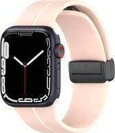 Siliconen bandje - geschikt voor Apple Watch Series 1/2/3/4/5/6/7/8/9/SE/SE 2 met case size 38 mm / 40 mm / 41 mm - roze-wit