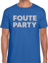 Foute party zilveren glitter tekst t-shirt blauw heren - Foute party kleding L
