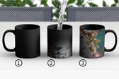 Magische Mok - Foto op Warmte Mokken - Koffiemok - Leeuw - Leeuwenkop - Wilde dieren - Bloemen - Magic Mok - Beker - 350 ML - Theemok