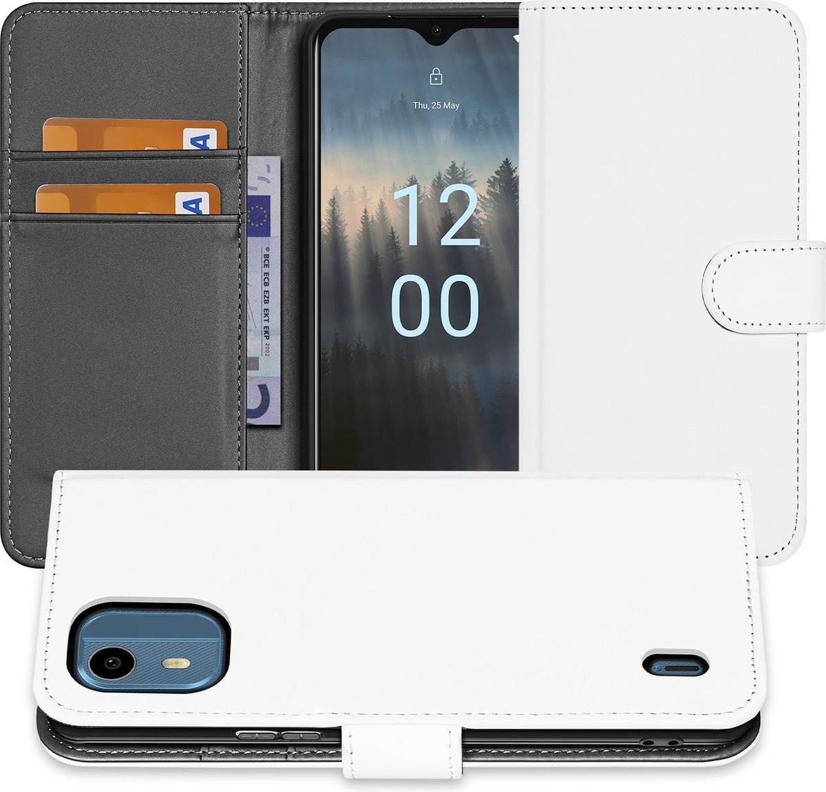 Book Case Hoesje voor de Nokia C12 Wit met Pasjeshouder