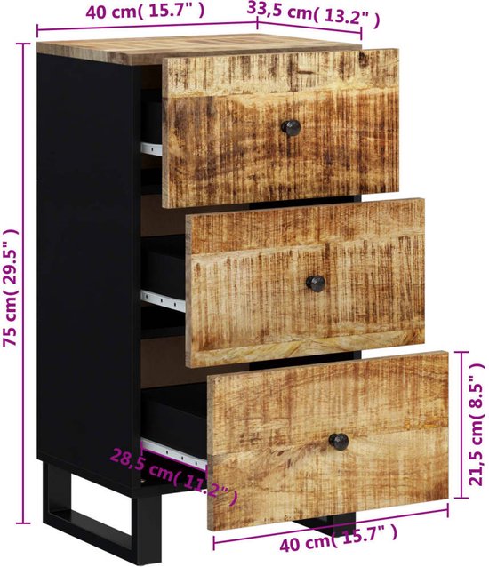 Bruine houten ladekast met 3 lades, 88x45x80 cm