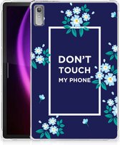 Siliconen Backcase met Tekst Lenovo Tab P11 Gen 2 Tablet Hoes Flowers Blue Don't Touch My Phone met doorzichte zijkanten