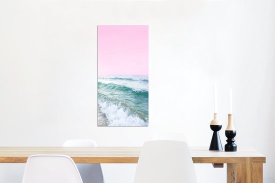 Décoration murale Métal - Peinture Aluminium Industriel - Mer - Vagues - Rose - Nature - 40x80 cm - Dibond - Photo sur aluminium - Décoration murale industrielle - Pour le salon/chambre