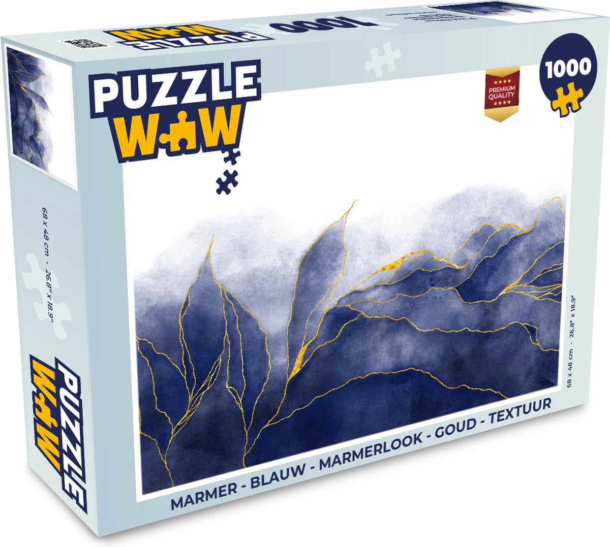 Puzzel Marmer - Blauw - Marmerlook - Goud - Textuur - Legpuzzel - Puzzel 1000 stukjes volwassenen