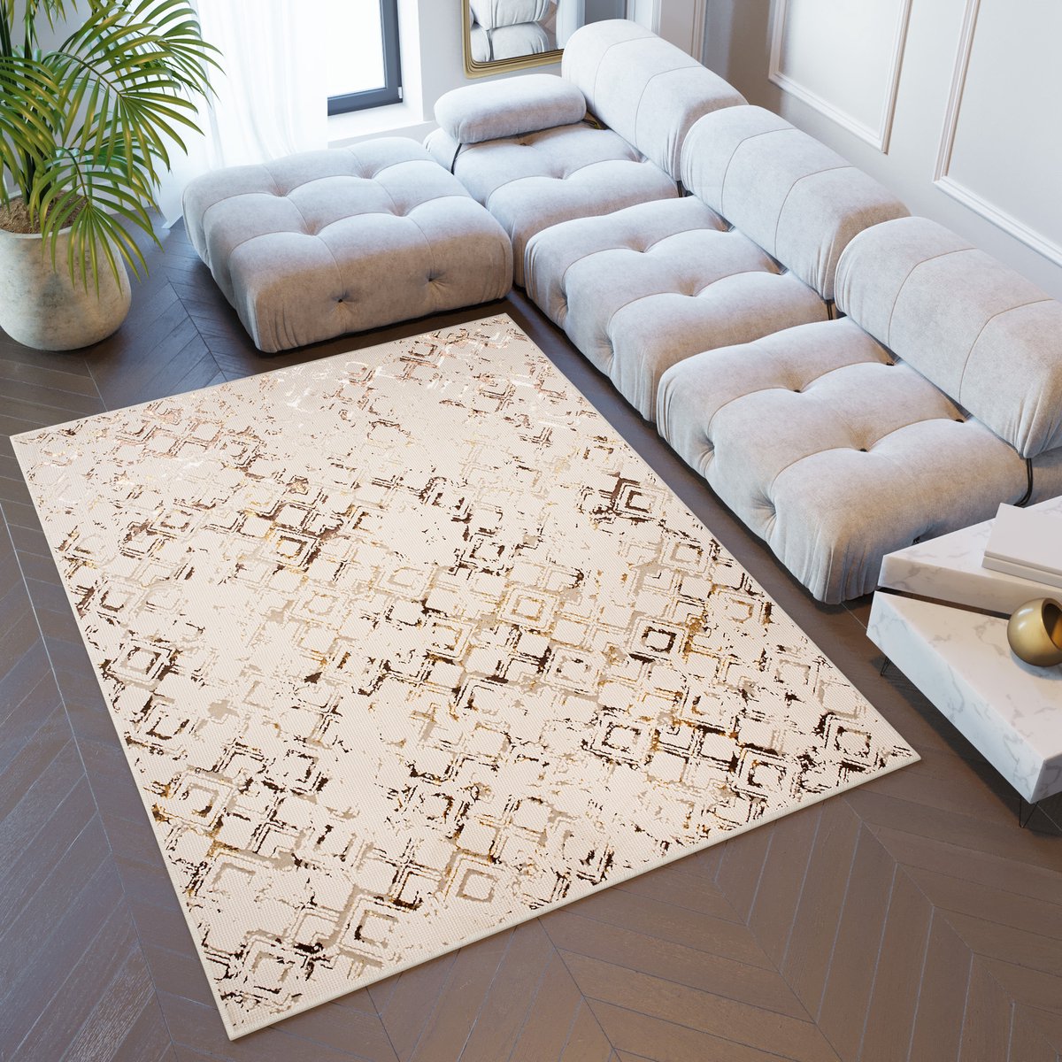 Tapiso Golden Vloerkleed Tapijt Beige Laagpolig Maat- 140x200 Beige 3