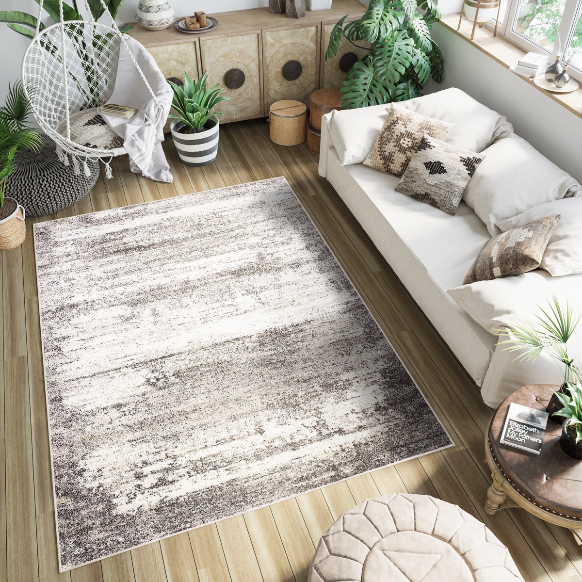 Tapiso Petra Vloerkleed Laagpolig Karpetten Tapijt Maat- 80x150 Lichtbeige 3