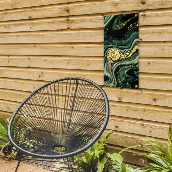 Poster jardin Goud - Glitter - Pailleté - Vert - Aspect marbre - Luxe - 30x60 cm - Toile jardin - Poster extérieur