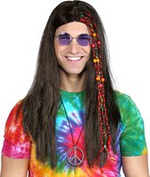 Widmann - Hippie Kostuum - Pruik Hippie Kraaltjes En Staartjes - Zwart - Carnavalskleding - Verkleedkleding