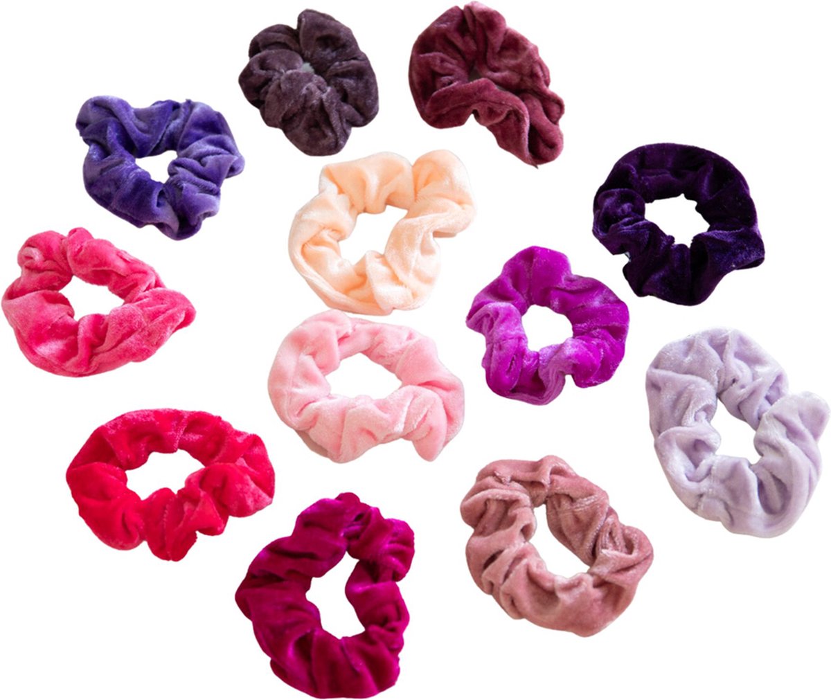 Haar - set van 12 verschillende scrunchies in roze-tinten - haarelastiek - haarbandjes