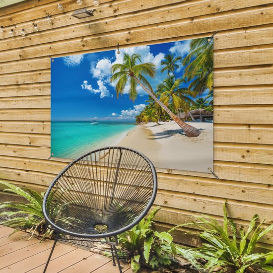 Affiche jardin - Toile jardin - Posters de jardin extérieur - Plage - Mer - Bateau - Palmier - 120x80 cm - Jardin