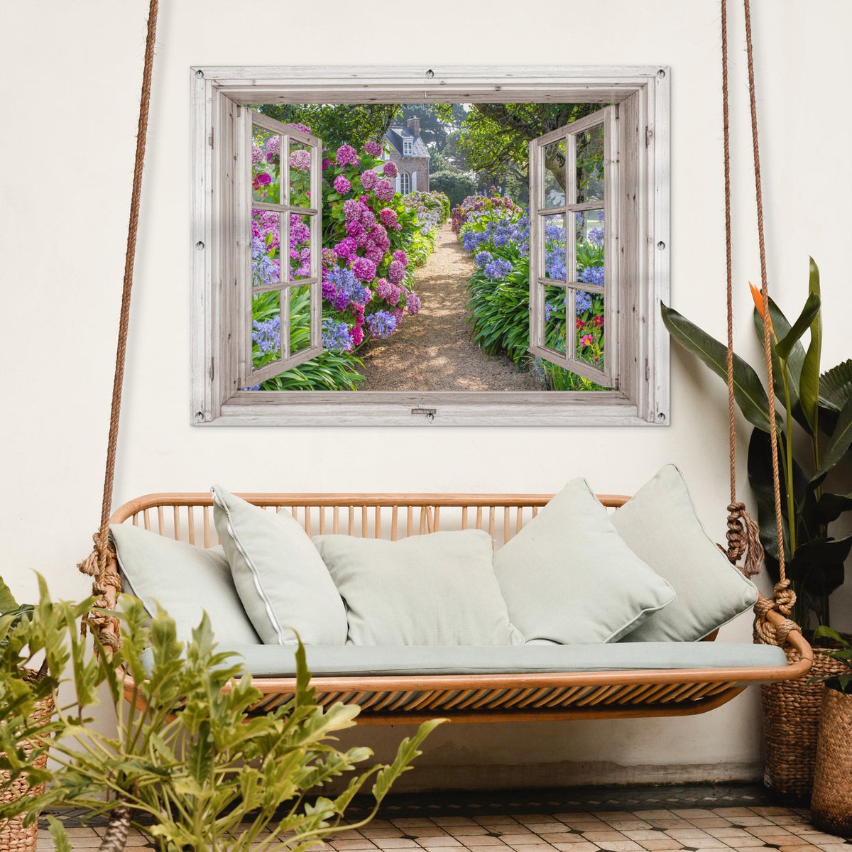 Affiche de jardin transparente - Hortensia - Fleurs - Nature - Champêtre -  Toile de