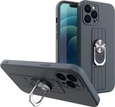 Ring - Case - siliconen hoesje met vingerhouder en standaard voor Samsung Galaxy S21 5G donkerblauw