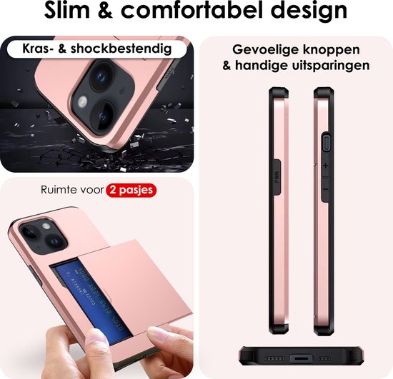 Coque adaptée pour iPhone 15 Plus, étui rigide avec porte-cartes, résistant aux chocs, avec porte-cartes – Or rose