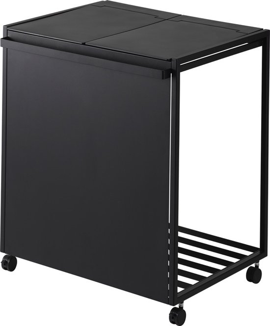 Yamazaki Afvalscheidingsprullenbak met wielen - 2 comp - Tower - Zwart