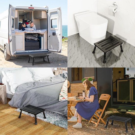 Premium opstapkruk, opvouwbare campingkruk, compact en licht, anti-slip trede voor caravan, huishouden en outdoor, belastbaar en ruimtebesparend, zwart