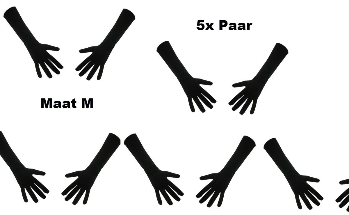 5x Paar handschoenen nylon lang zwart mt.M – Themafeest Sinterklaas Pieten gala festival