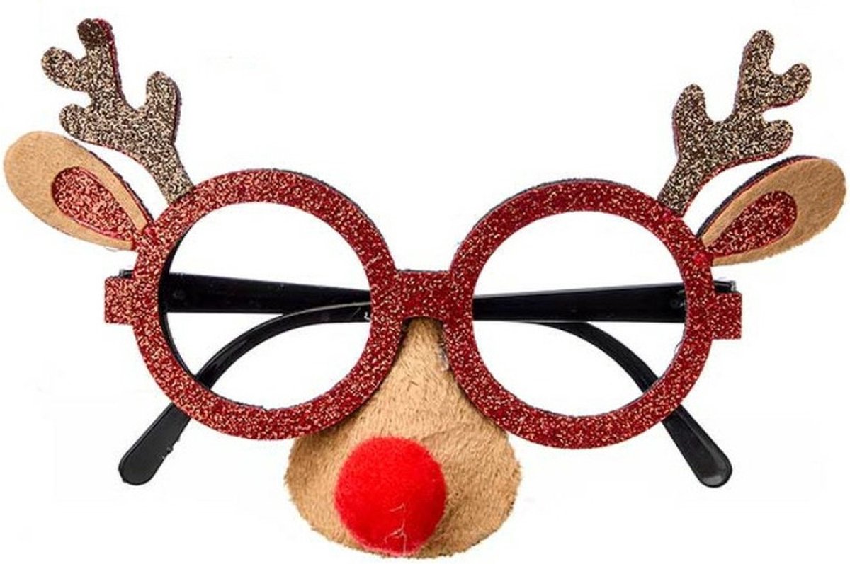 Krist+ Rendier feestbril - met neus - bruin/goud - 15 cm - bril met neus - accessoires