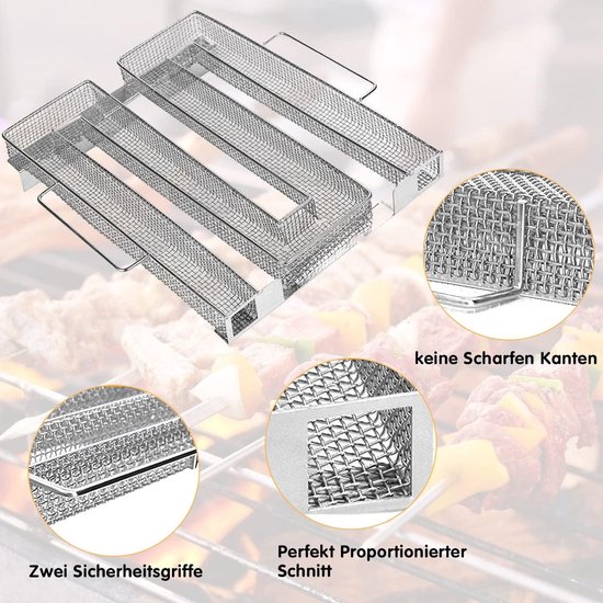 Koude rookgenerator, rustrijfend staal, ronde rookslak met 2 borstels, 4 vleeshaken, voor rookoven en grill