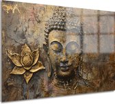 Boeddha glasschilderij - Sculptuur schilderijen glas - Muurdecoratie Lotus - Woonkamer decoratie industrieel - Plexiglas schilderijen - Muur kunst acrylglas 120x80 cm