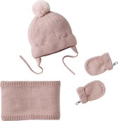 Ensemble Bonnet + Snood + Moufles/mitaines En Maille Torsadée
