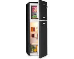 Klarstein Audrey Retro – Retro Kühl /Gefrierkombination, Kühl en Gefrierschrank, Kühlschrank, stufenlos einstellbare Kühlleistung, Innenbeleuchtung, 41 dB Betriebsgeräusch, Schwarz – geschikt voor thuisfitness en sportschoolgebruik, duurzame construc