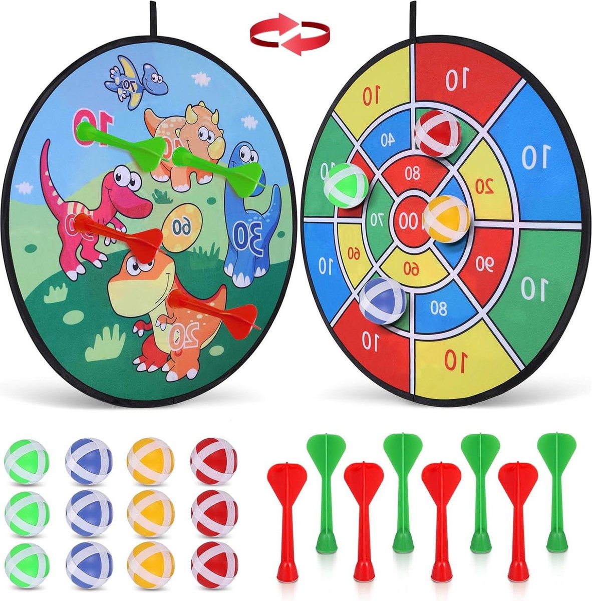 Montessori speelgoed dinosaurus-thema dartbord cadeau jongens meisjes 3-12 jaar - outdoor spelletjes klittenbandbalspel - feestspelletjes - voor kinderen