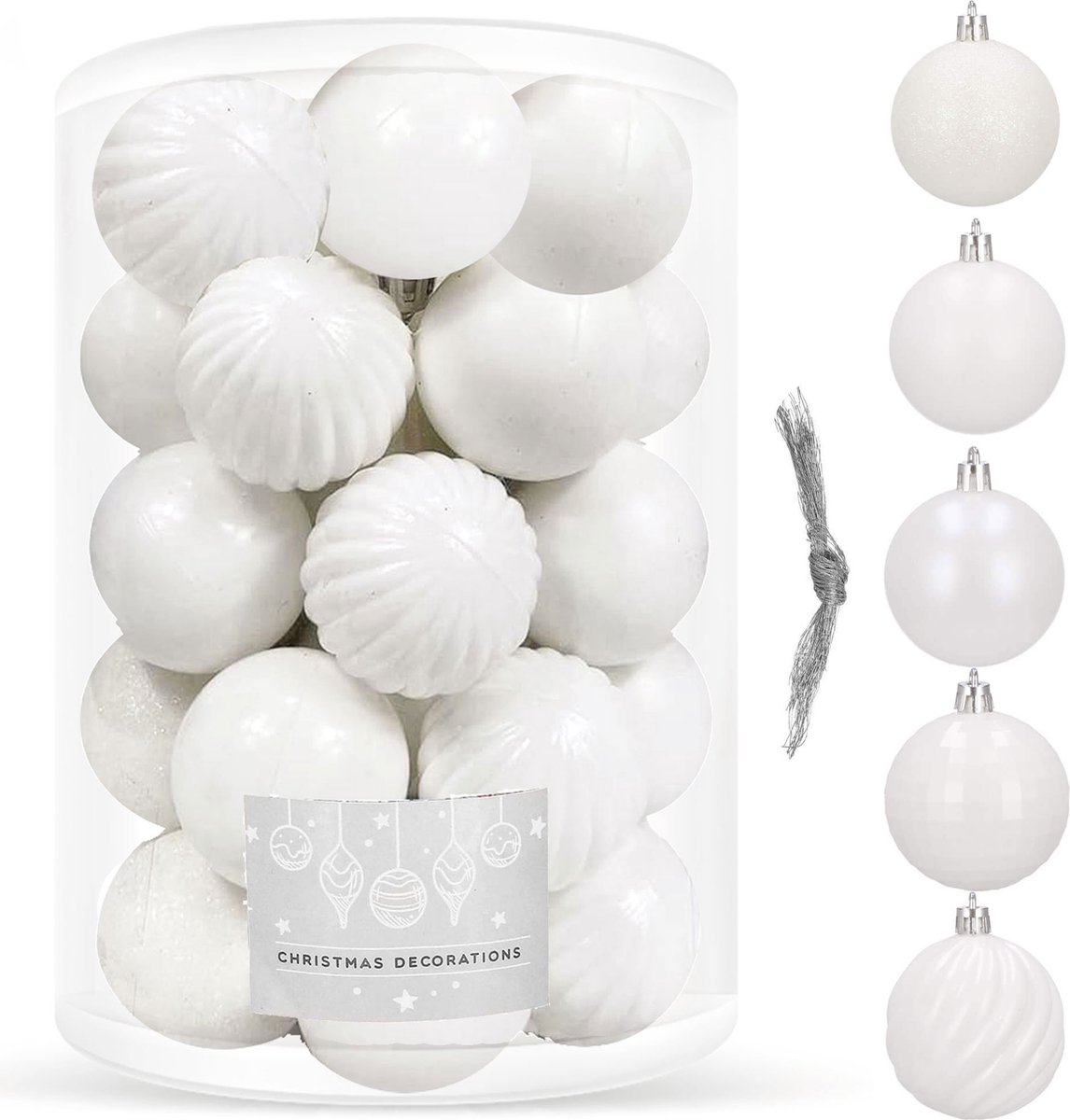 Springos Kerstballen | 20 Stuks | 6 cm | Wit