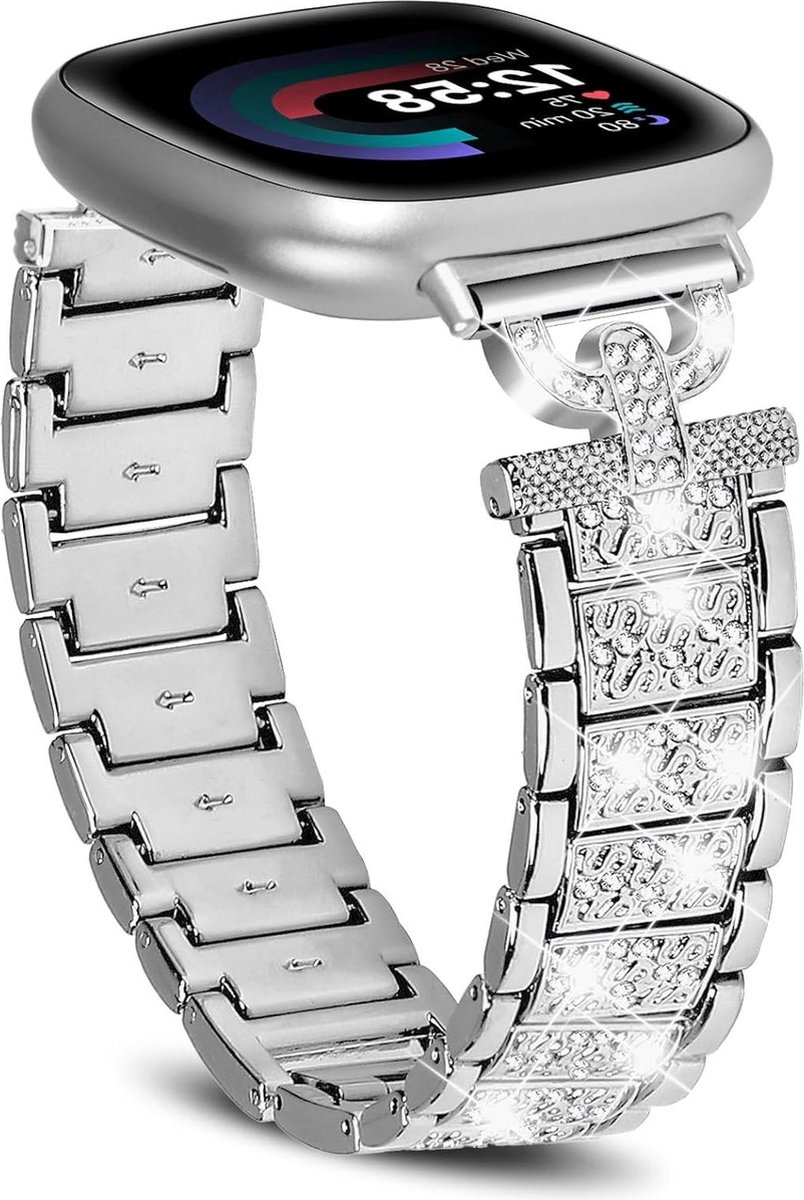 Dames armband Fitbit Versa 4/Fitbit Versa 3/Fitbit Sense 2/Fitbit Sense - bling diamant - metaal roestvrij staal - reservearmband - roestvrij staal - Fitbit Versa 4/Versa 3/Sense.