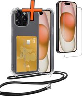 Hoesje Geschikt voor iPhone 14 Pro Max Hoesje Met Telefoonketting Pasjeshouder Shockproof Case Met Screenprotector Koord - Hoesje Geschikt voor iPhone 14 Pro Max Hoes Met Kaarthouder - Transparant