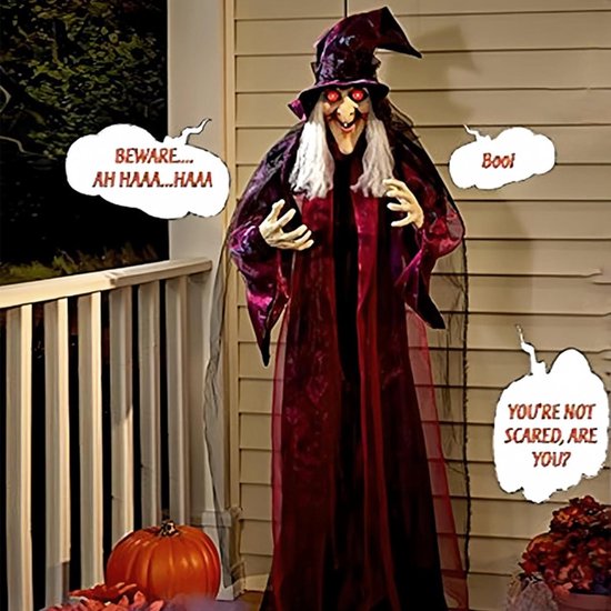 Décoration d'Halloween de sorcière animée à suspendre, 70 pouces, taille