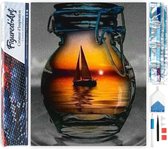 Figured' Art Diamond Adultes , 40x50 cm, voilier et vase, 5D à DIY , diamant carré complet, toile roulée