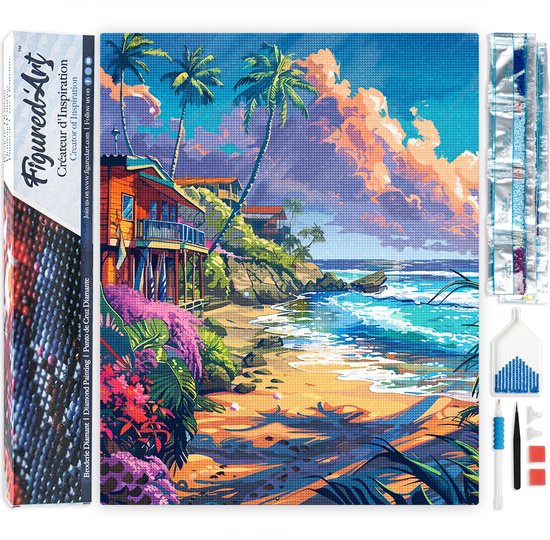Figured' Art Diamond Adultes , 40x50 cm, maisons de plage, Art DIY 5D, perceuse complète, diamant carré, toile roulée